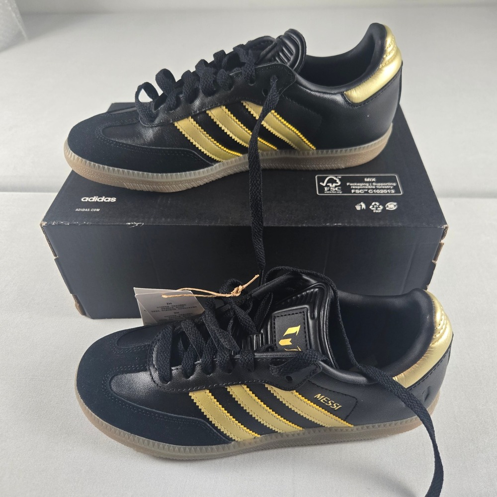 Adidas Samba Messi J Kids Size 4.5 Black Gold New JR6349 Soccer Sneakers